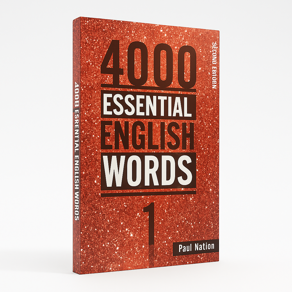 Book titled '4000 Essential English Words' by Paul Nation on a white background