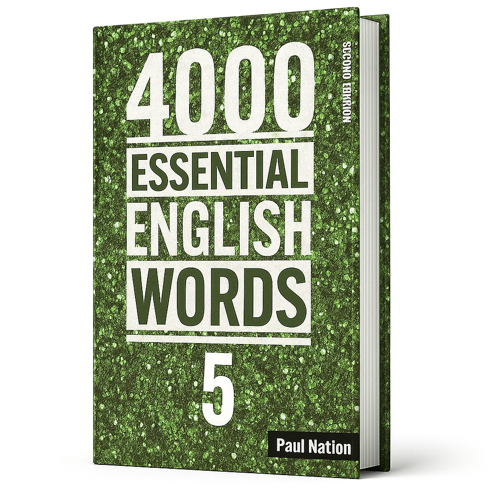 Book titled '4000 Essential English Words 5' by Paul Nation with a green textured cover.