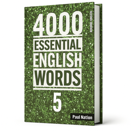 Book titled '4000 Essential English Words 5' by Paul Nation with a green textured cover.