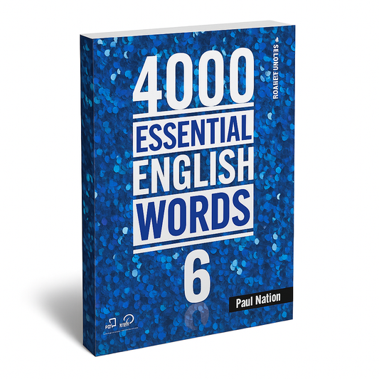 Book titled '4000 Essential English Words 6' by Paul Nation on a blue background