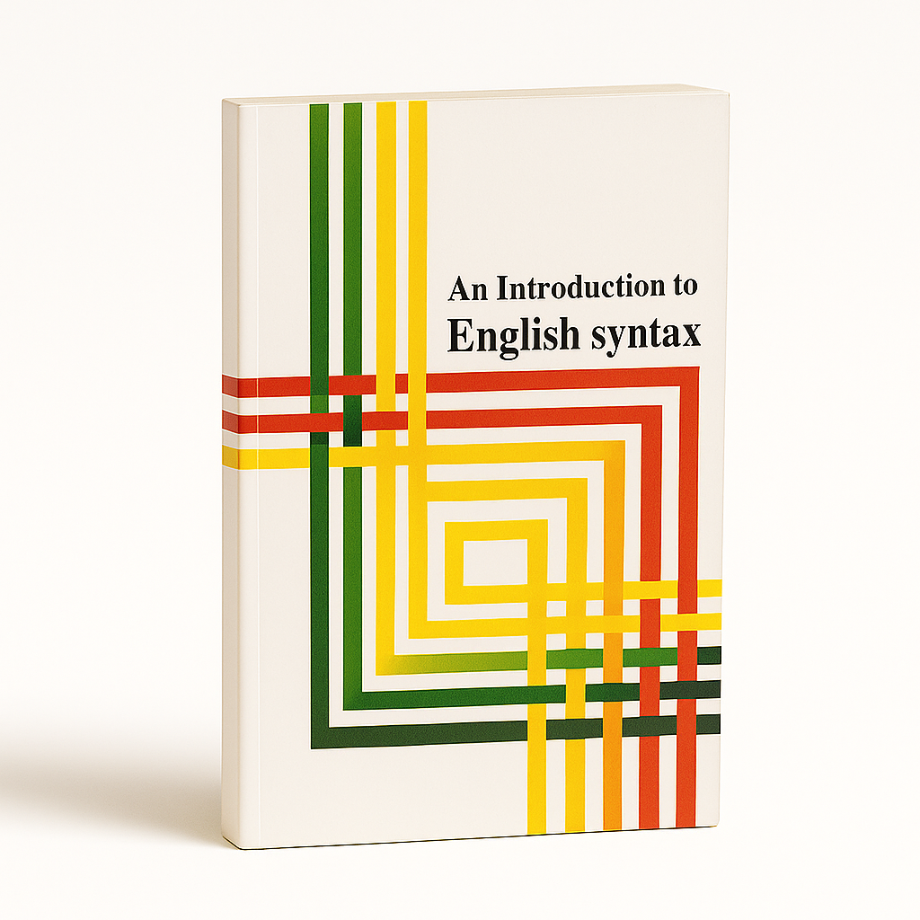 Book titled 'An Introduction to English Syntax' with geometric design on a white background