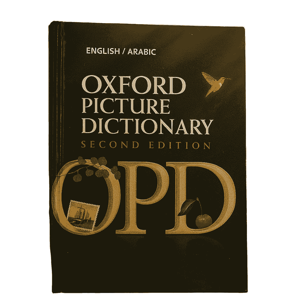 Oxford Picture Dictionary book held by hands with a blurred background